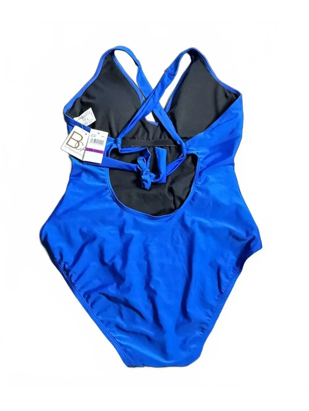 BECCA blue solid twist front one piece cross back swimsuit size XXL $128 NWT